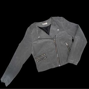 H&M Moto Girls Jacket- Grey Suede Feel- Size 14